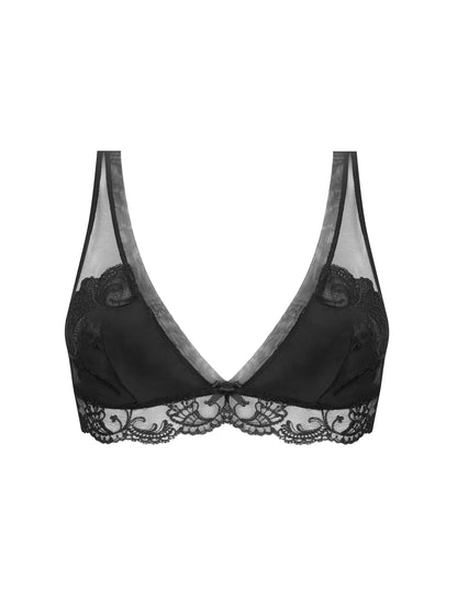 Black lace bra on a white background