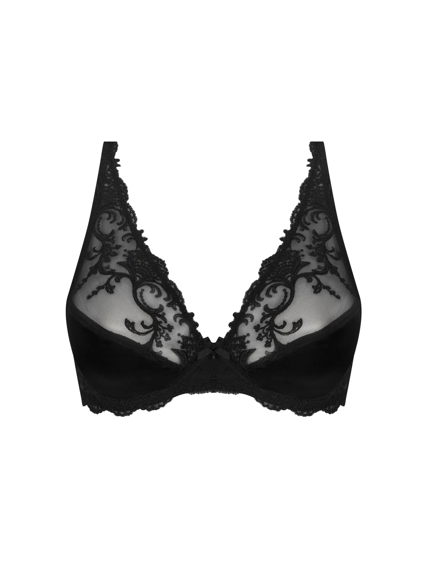 Black lace bra on a white background