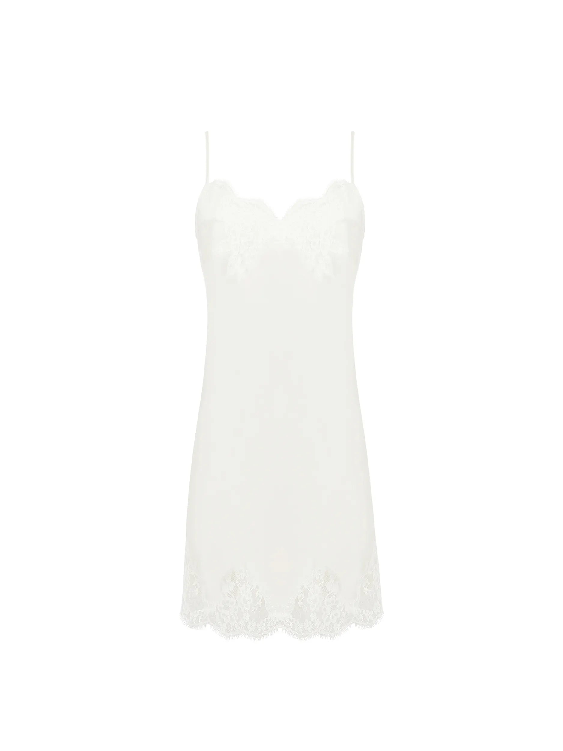 White lace-trimmed camisole on a white background