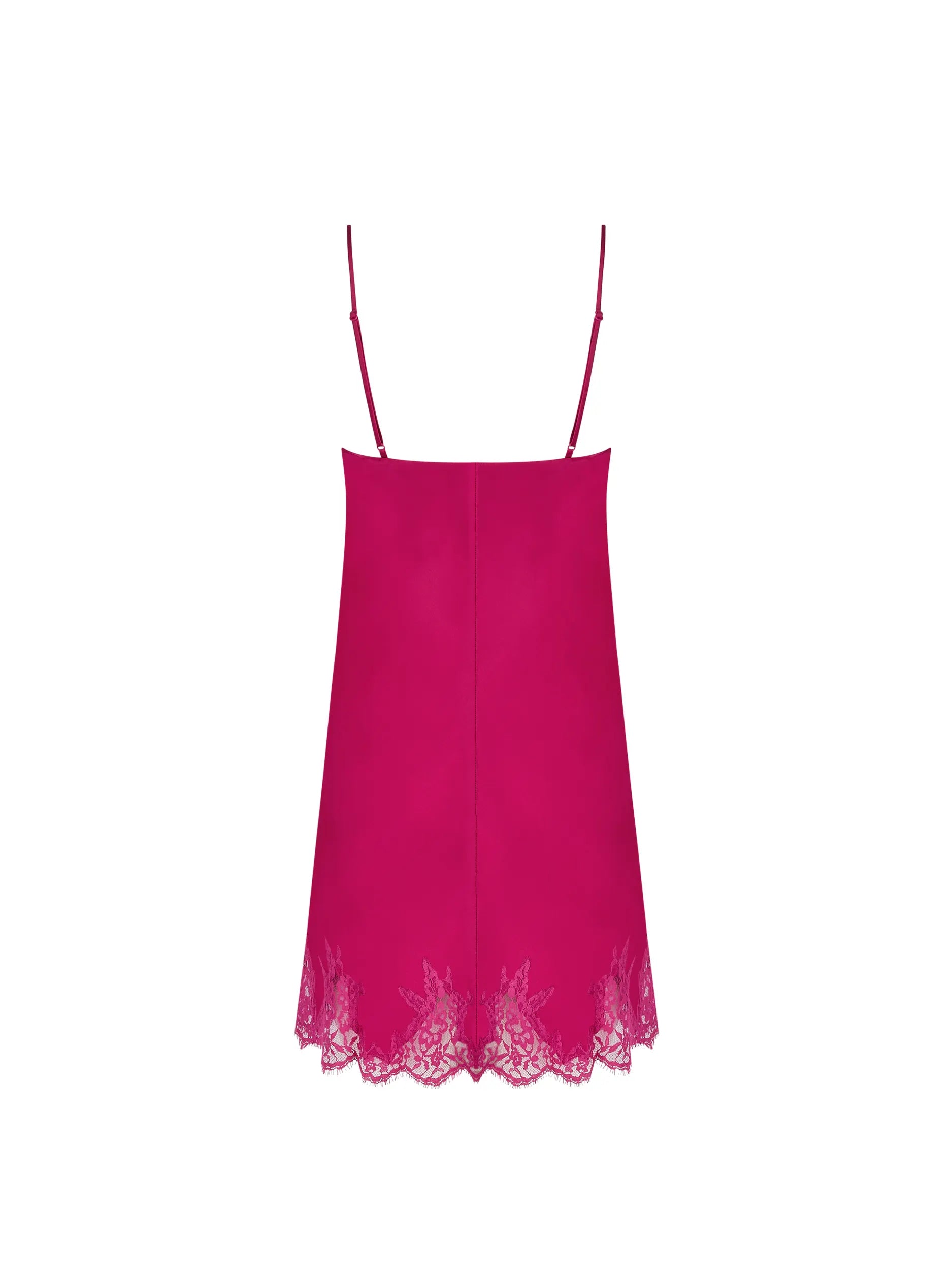 Pink slip dress with lace hem on a white background