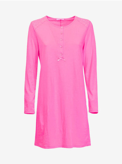 Verdissima's long-sleeved nightgown features a macro-flower motif lace insert for a modern, yet refined design. 