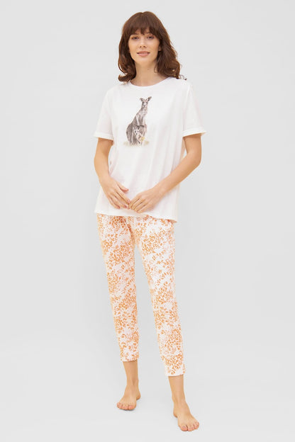Model is wearing Be Happy Cotton T-Shirt with Animal Motif front picture with matching bottom (sold separately) 