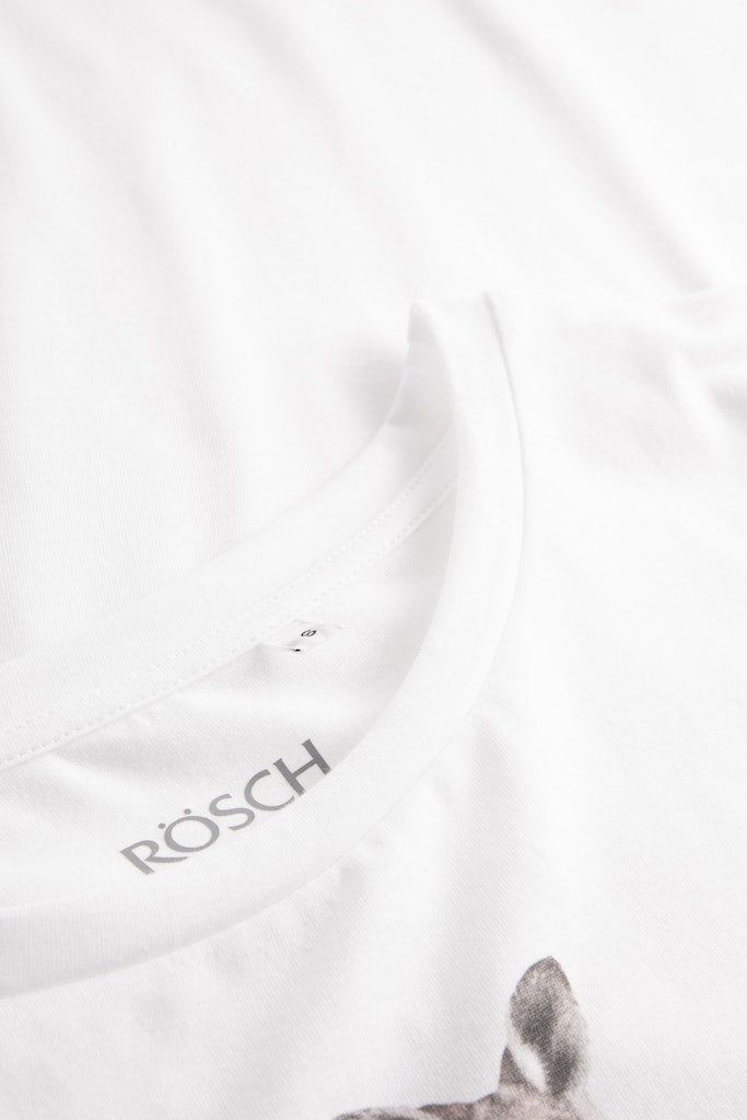 Be Happy Cotton T-Shirt with Animal Motif front picture with detail on neckline 