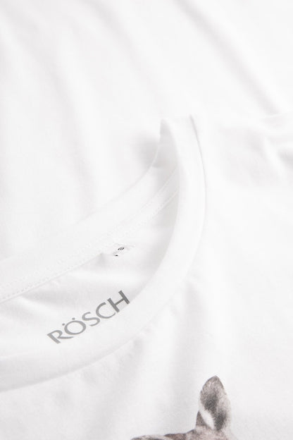 Be Happy Cotton T-Shirt with Animal Motif front picture with detail on neckline 