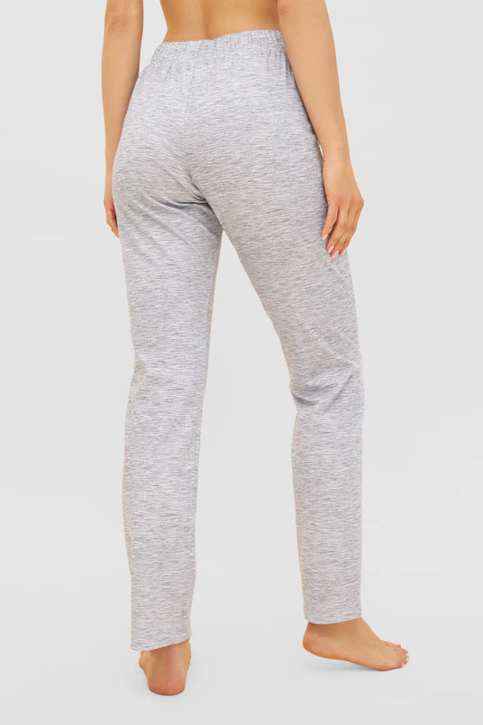 Model is wearing Be Happy Blue Melange Look Cotton Pants back look