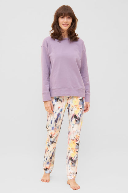 Model is wearing Thx Pastel Watercolour Print Sweatpants front picture with matching top(sold separately) 