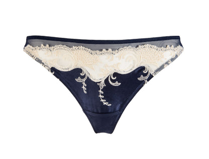 Navy Blue Lise Charmel Splendeur Soie Luxury Silk Embroidered Thong