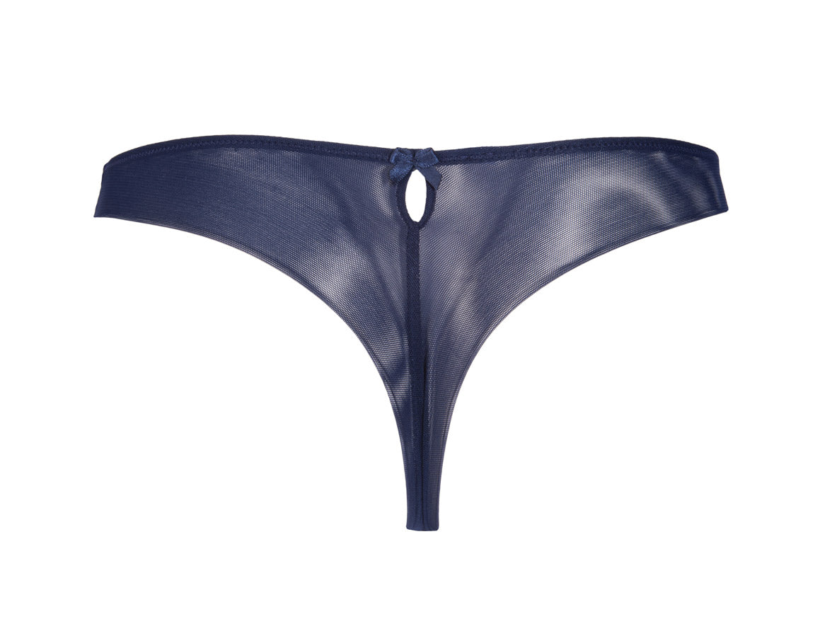 Navy Blue Lise Charmel Splendeur Soie Luxury Silk Embroidered Thong