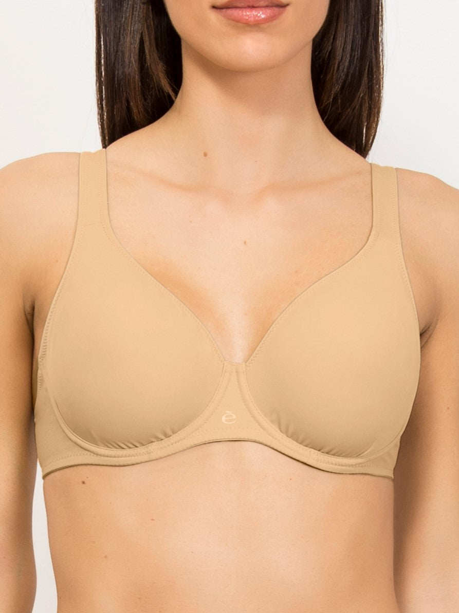 The Beauty line from SIéLEI of Italy presents an unlined soft-cup bra characterized by its graceful design and smooth opaque, stretch microfiber fabric that provide comfort during any activity.