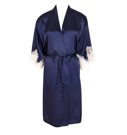 Navy blue luxury silk & embroidered robe by Lise Charmel at Di Moda Lingerie Toronto