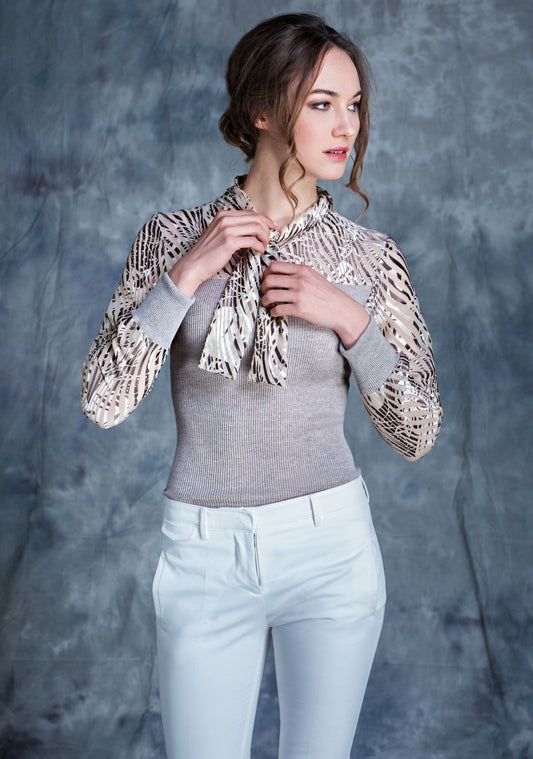 Luxury Wool-Silk Tulle Sleeve Top